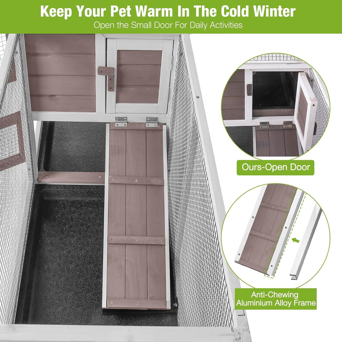 GUTINNEEN Rabbit Hutch with Chew-Resistant Ramp Indoor Bunny Cage Outdoor Guinea Pig Cage with