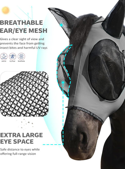 Harrison Howard Horse Fly Mask with Forelock Opening Stretch Breathable and Comfortable for Horses