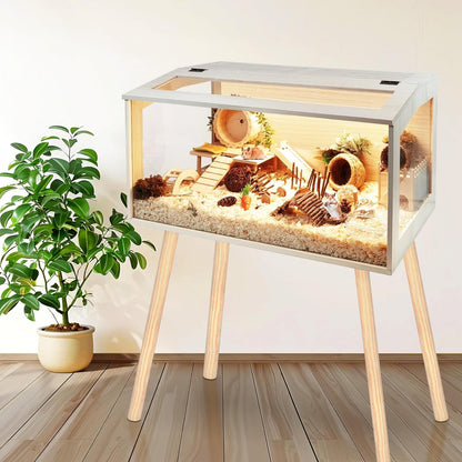 Prolee Hamster Cage Wooden Chew Proof, Extra Large Mice and Rat Habitat Openable Top with Acrylic