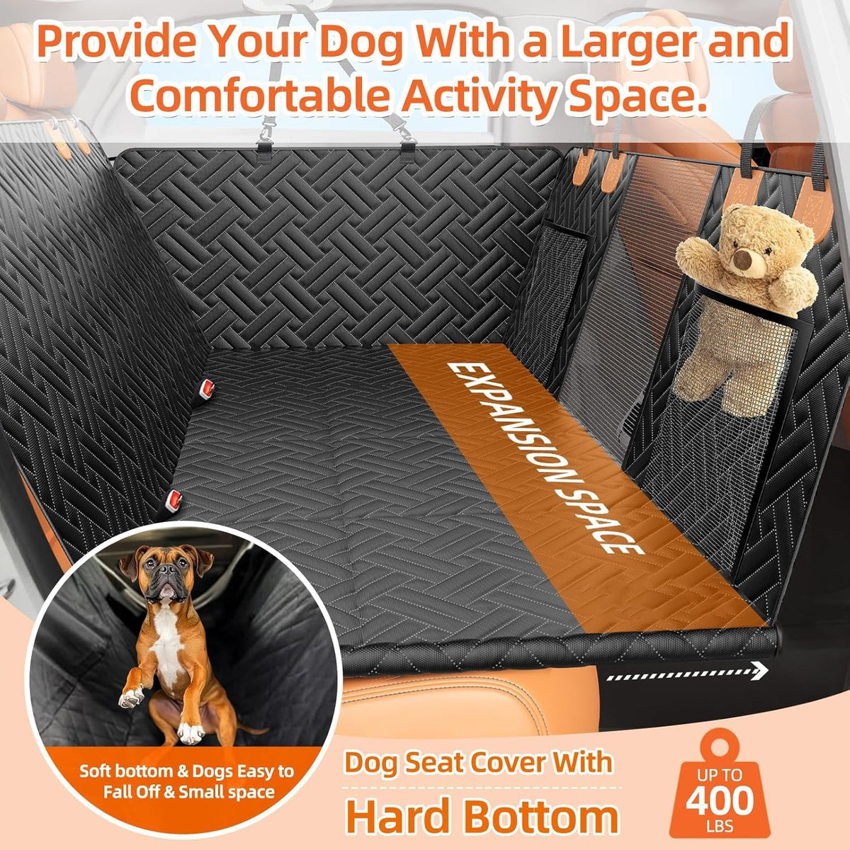 Back Seat Extender for Dogs,Dog Car Seat Cover for Back Seat,Hard Bottom Dog Bed for Car with Mesh