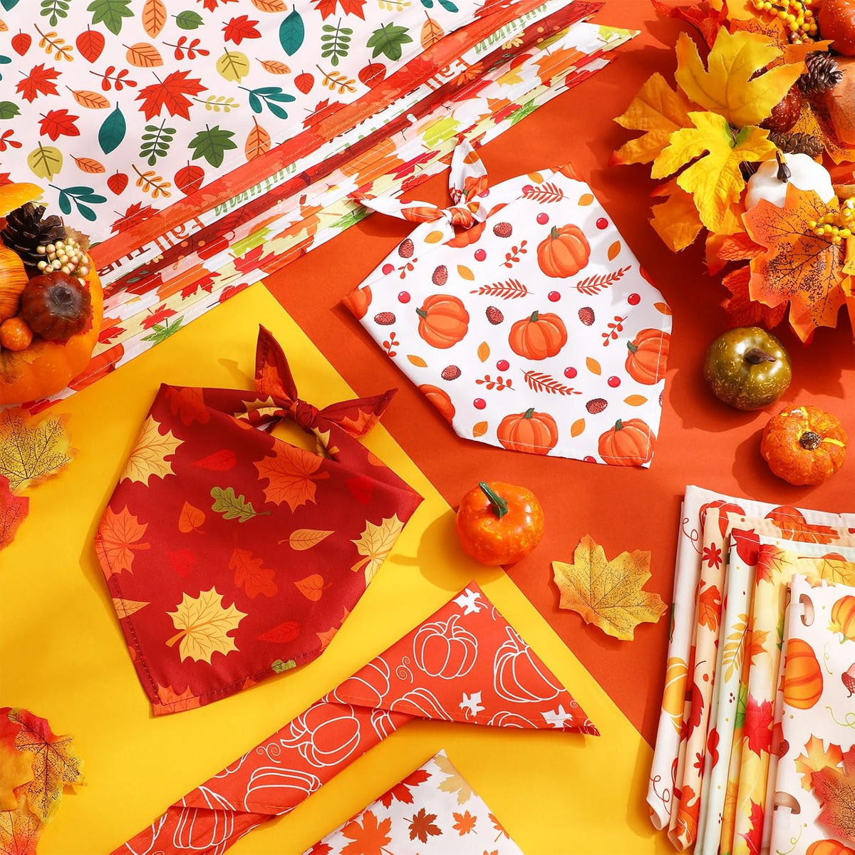 Chunful 30 Pcs Thanksgiving Fall Bandanas for Dogs Autumn Dog Bandanas with Maple Leaves Pumpkin