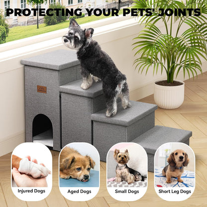 Dog Stairs 23" H, 4-Step Wider Dog Steps for High Beds Window, Folding Storage Pet Stairs Gift for