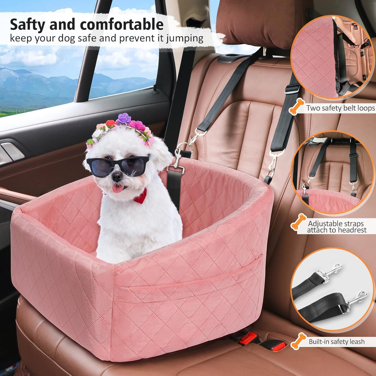 Dog Car Seat for Small Medium Dogs,Detachable Washable Dog Booster Seat Under 30lbs, Pet Car Seats