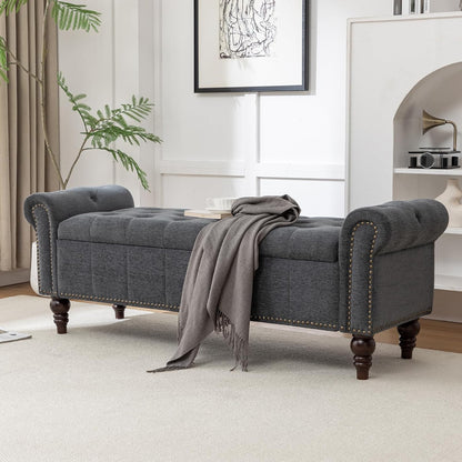 58’’ Storage Bench for Bedroom, Upholstered Button-Tufted Ottoman with Solid Wood Legs, Large End