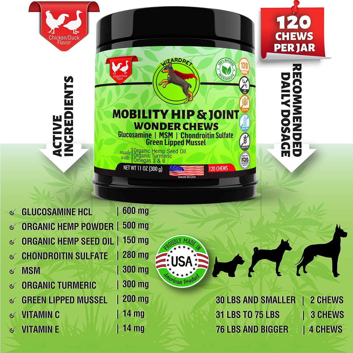 Advanced Hemp Hip and Joint Supplement for Dogs Hemp Oil Glucosamine Chondroitin for Dog Omegas