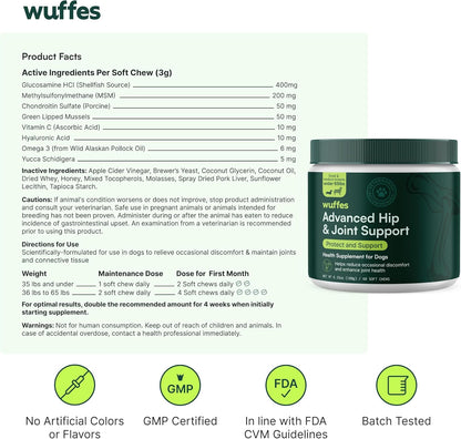 Wuffes Chewable Dog Hip & Joint Supplement - Glucosamine & Chondroitin Chews - Dog Joint