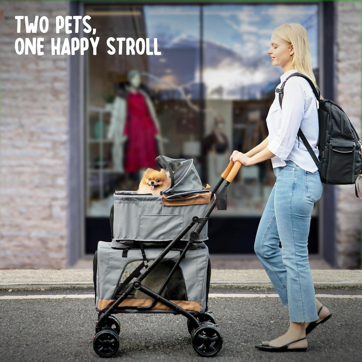 Double Pet Stroller with Detachable Carriers - Ideal for 2 Dogs or Cats - Compact & Convenient
