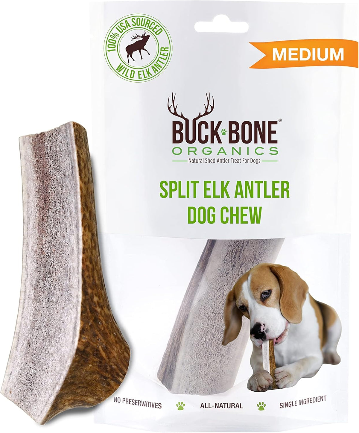Buck Bone Organics Dog Chews, Antlers for Dogs, Premium Natural Elk, Long Lasting Dog Bones for