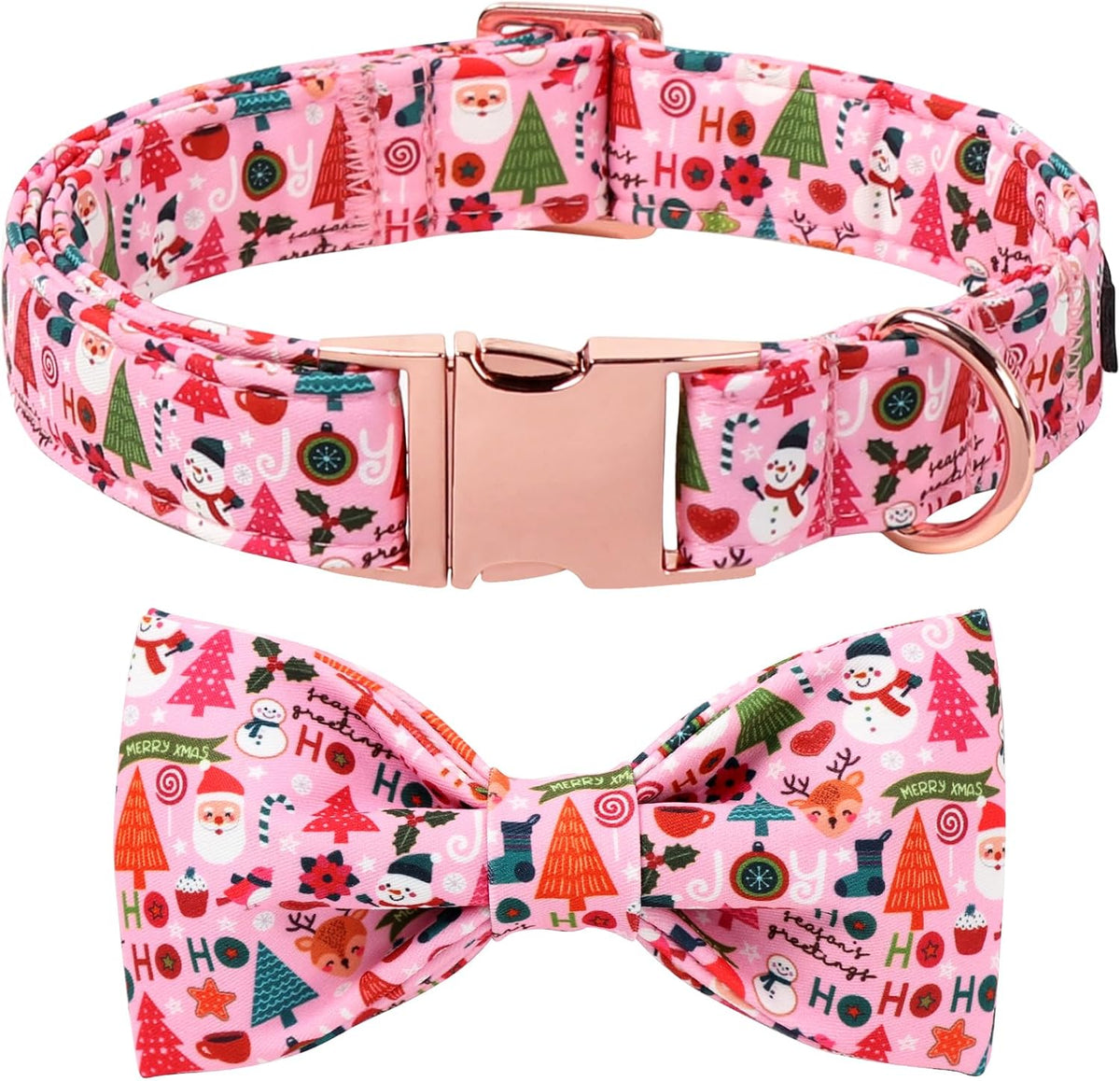 Lionet Paws Christmas Dog Collar with Bow tie,Cute Ho Christmas Tree Snowman Pink Dog Collar Bow