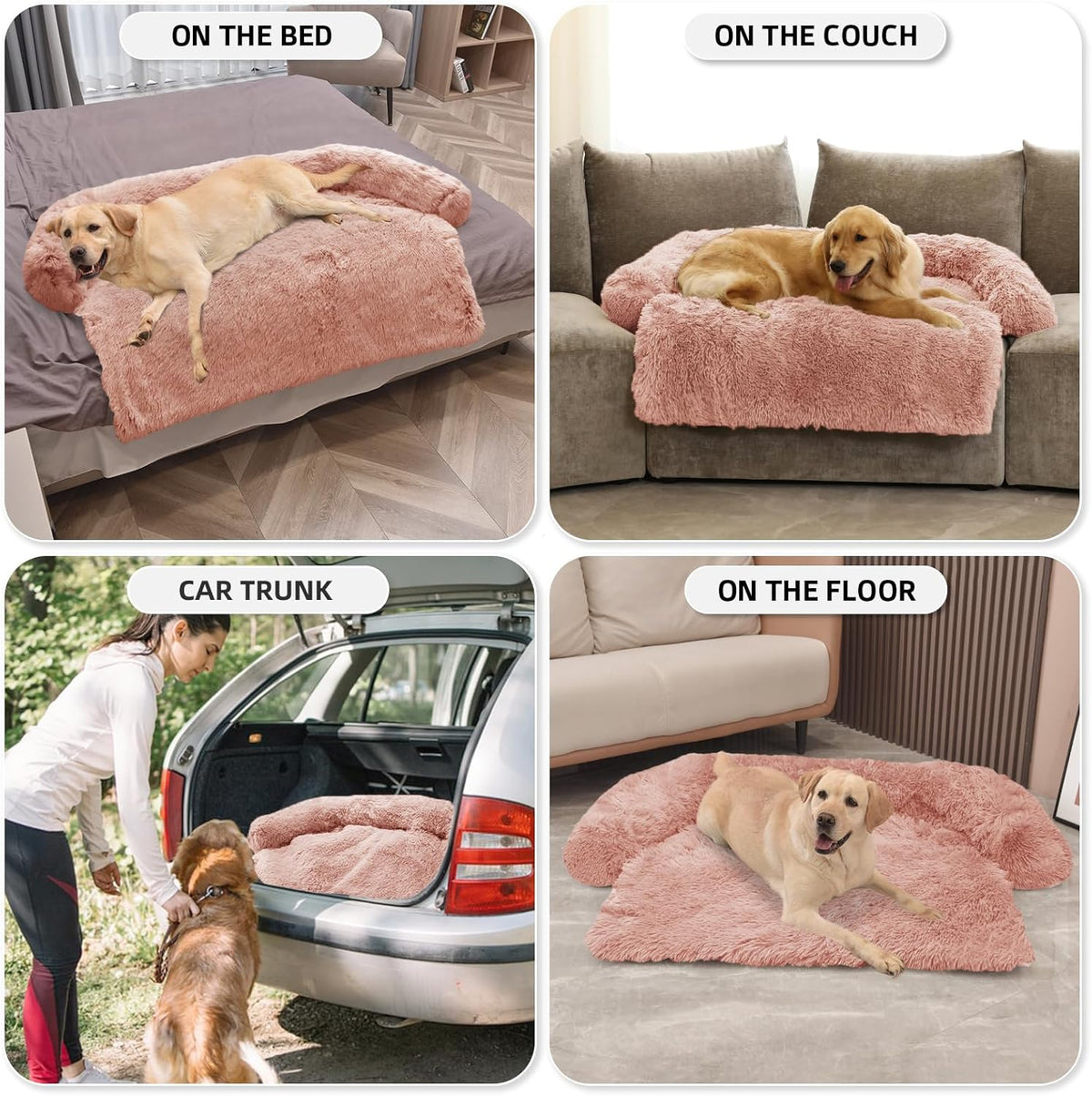 GGIB Calming Dog Bed Fluffy Plush Dog Mat for Furniture Protector with Removable Washable Cover for