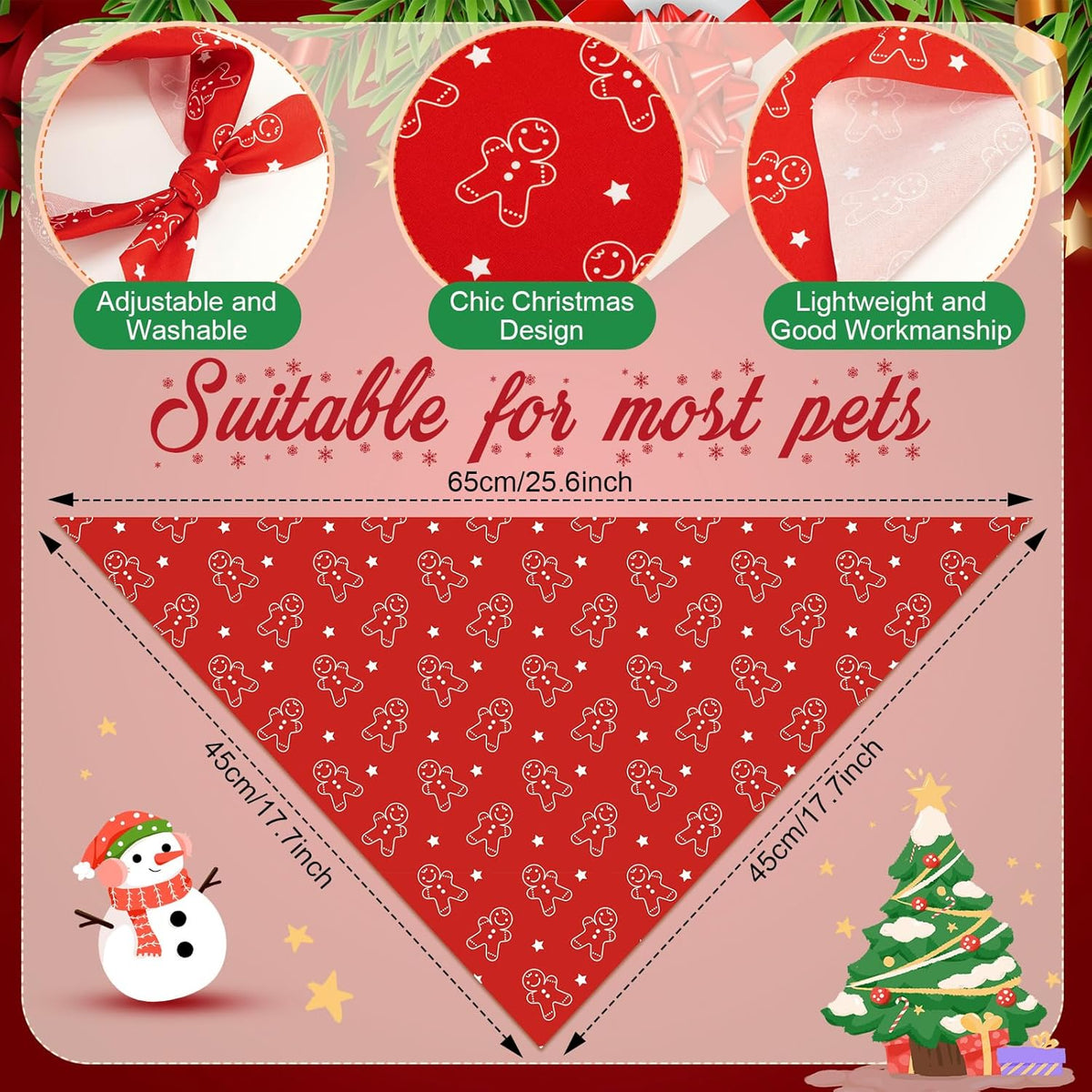 Chunful 100 Pieces Christmas Dog Bandanas Bulk Red and White Xmas Bandanas for Dogs Triangle Scarf