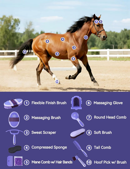 11PCS Horse Grooming Kit Curry Comb Sweat Scraper Horse Bathing Supplies Grooming Tools with