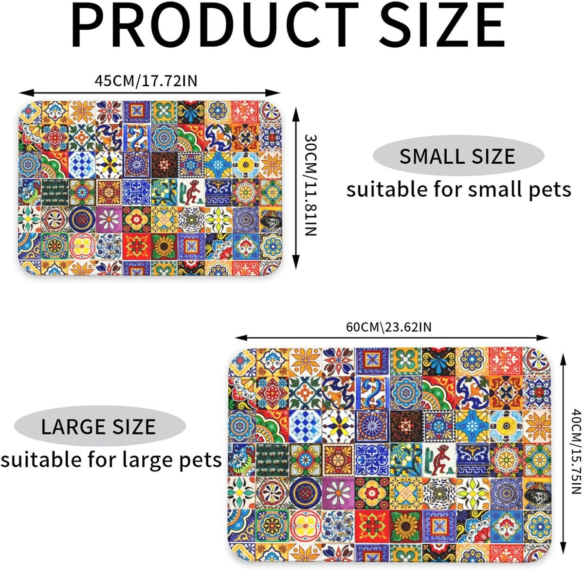 Bohemian Chic Floral Dog Food Mat Absorbent Bowl Mats No Stains Quick Dry Waterproof Pet Cat