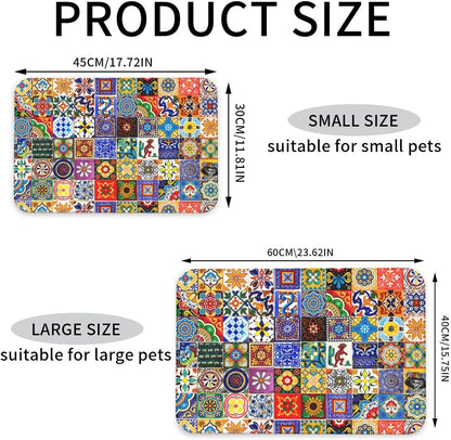 Bohemian Chic Floral Dog Food Mat Absorbent Bowl Mats No Stains Quick Dry Waterproof Pet Cat