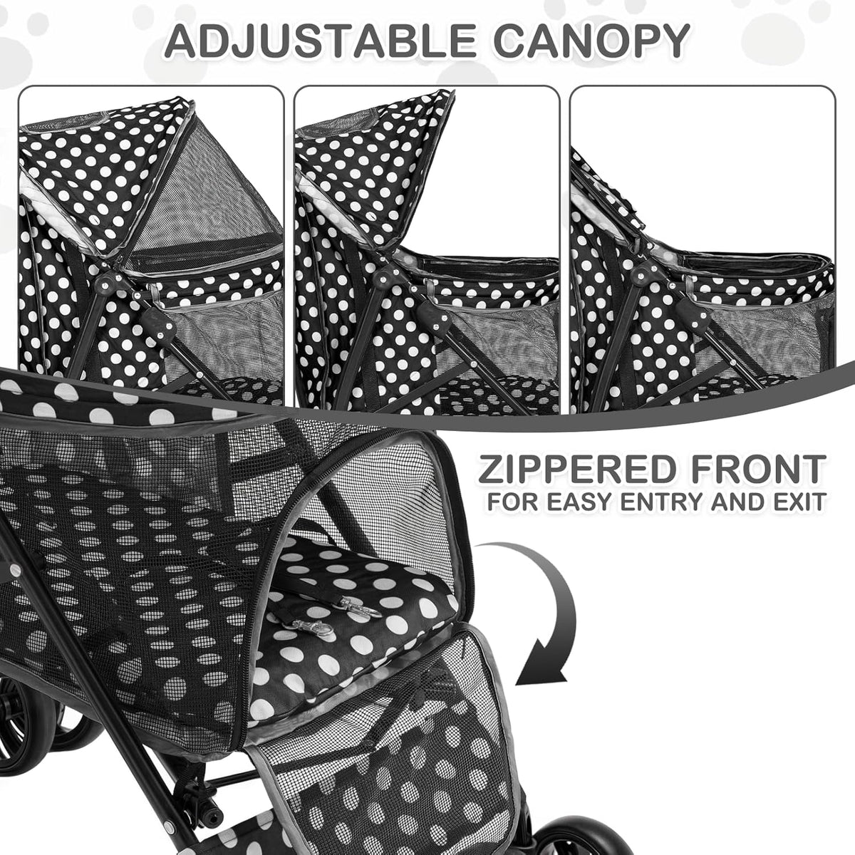 MoNiBloom 4 Wheels Pet Stroller, Easy-Fold Umbrella Shaped Dog Cat Jogger Stroller w/Storage Bag &