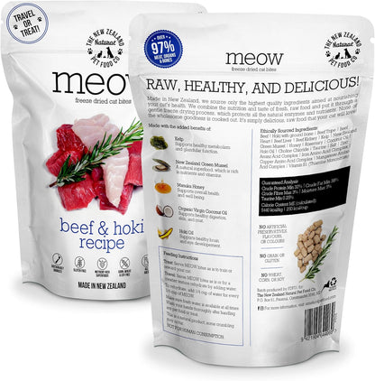 Meow Freeze Dried Cat Food - Beef & Hoki Recipe, High Protein Cat Treats, Meals & Toppers, Dry Cat