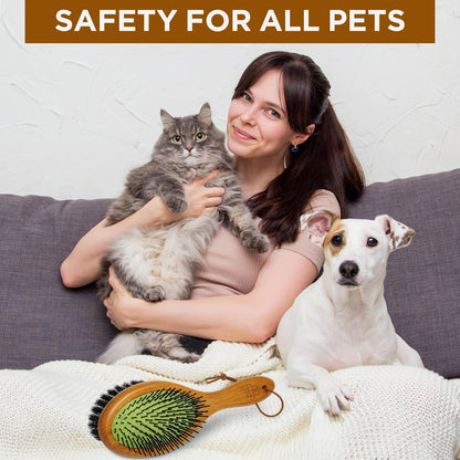 TAKAVU Pin & Bristle Pet Brush for Dogs & Cats - Double Sided Grooming Tool Detangles, Removes