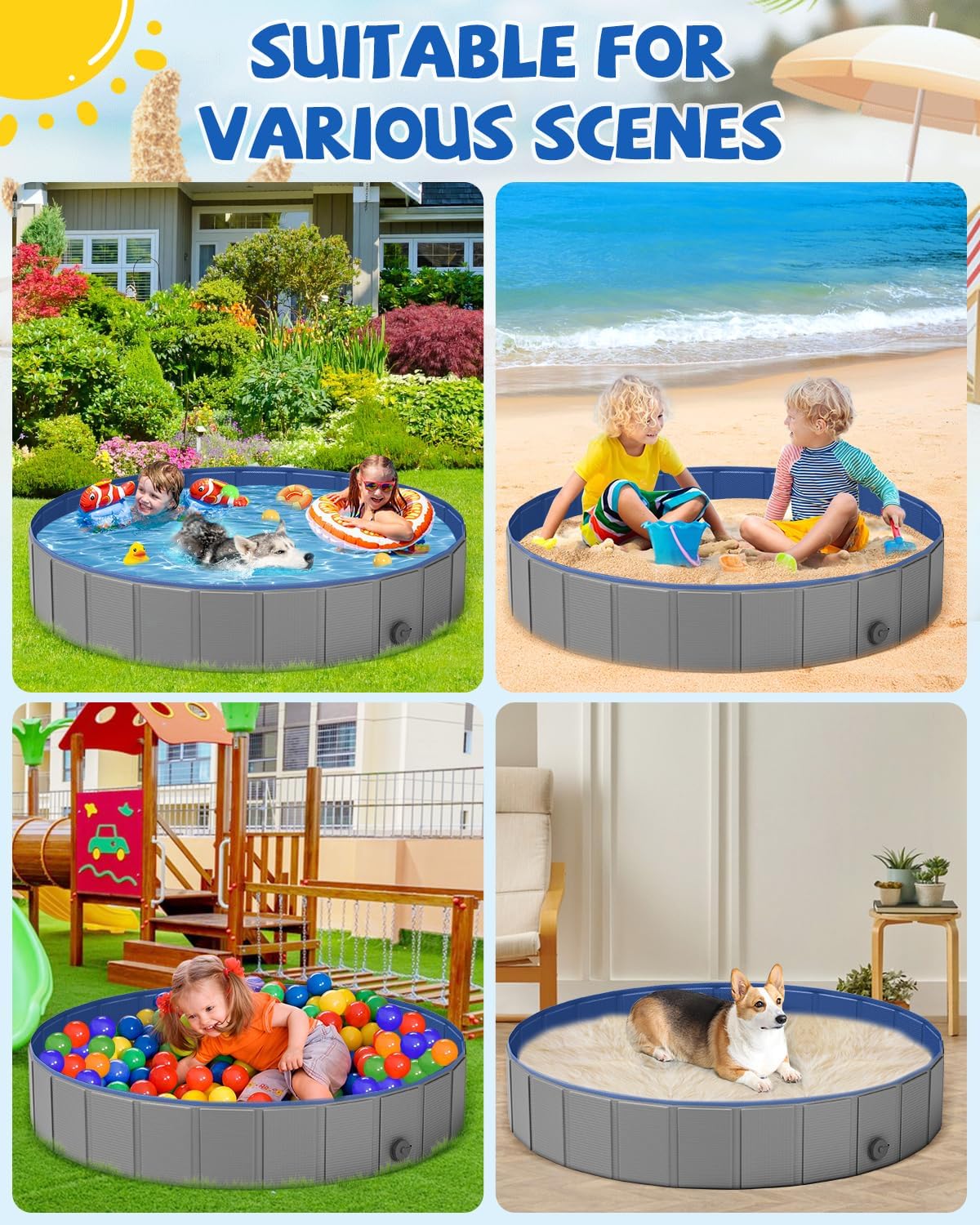 YSJILIDE Portable Dog Pool PVC Pet Swimming Pool Bathtub Collapsible Dog Pool, Hard Plastic Pool
