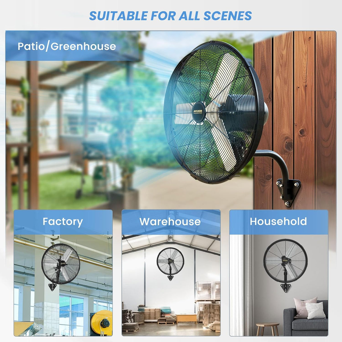 24'' Outdoor Wall Mount Fan, 4 Speed Oscillating Wall Fan with All Sealed Brushless DC Motor, Heavy