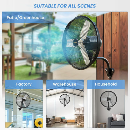24'' Outdoor Wall Mount Fan, 4 Speed Oscillating Wall Fan with All Sealed Brushless DC Motor, Heavy