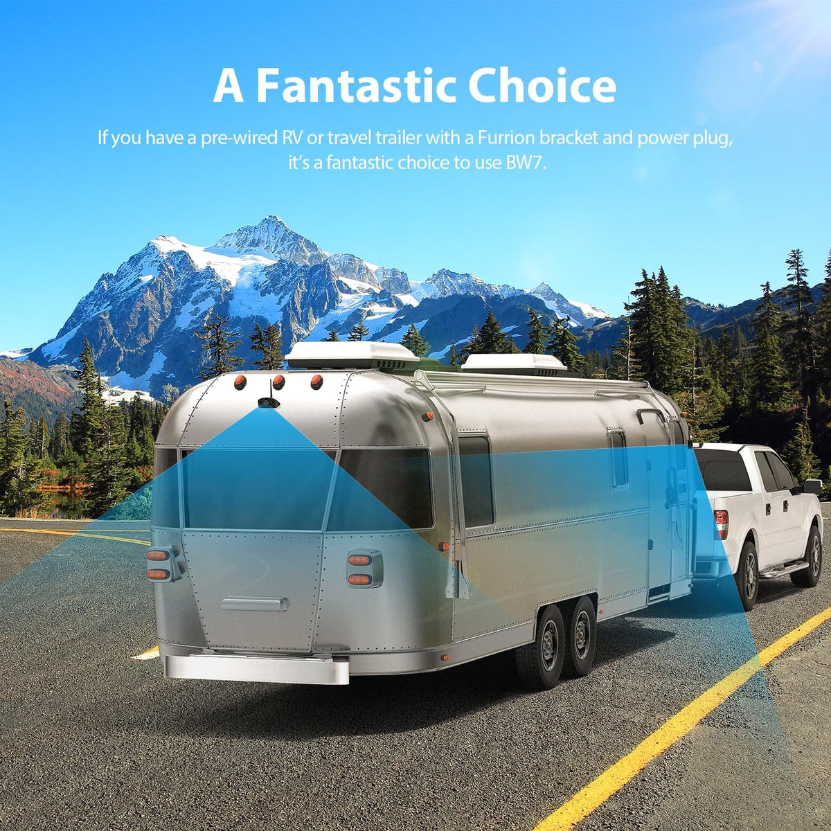 3-Camera Wireless RV Backup Camera System with 7-Inch Monitor, 1 Rear Sharkfin, 2 Side Cameras, DVR