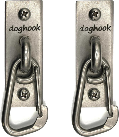 Canine Hitch- Secure Dog Leash Parking Wall Slim Hook with Clip 2 Pack - Tie Out Stainless Steel &