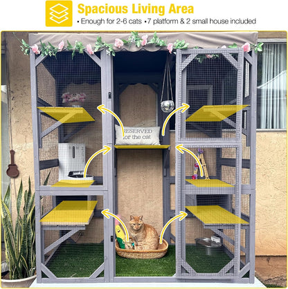 Aivituvin Catio Outdoor Cat Enclosure Large Cat House for Mulitiple Cats Walk in Kitty Cage with