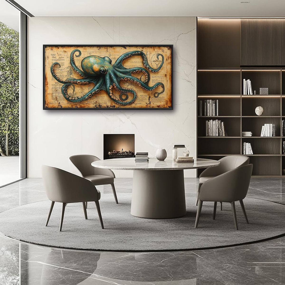 Large Octopus Nautical Wall Art for Living Room, Vintage Ocean Canvas Oversized Wall Decor, Rustic