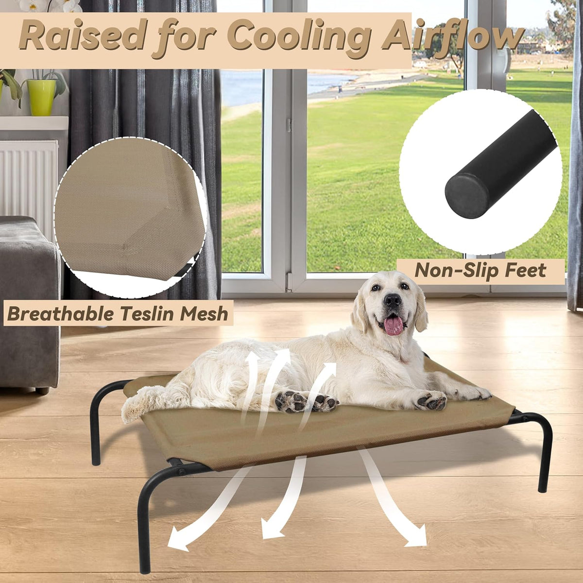 PHYEX Elevated Dog Bed for Large Dogs, Raised Dog Bed with Breathable Mesh, Non Slip, Easy to