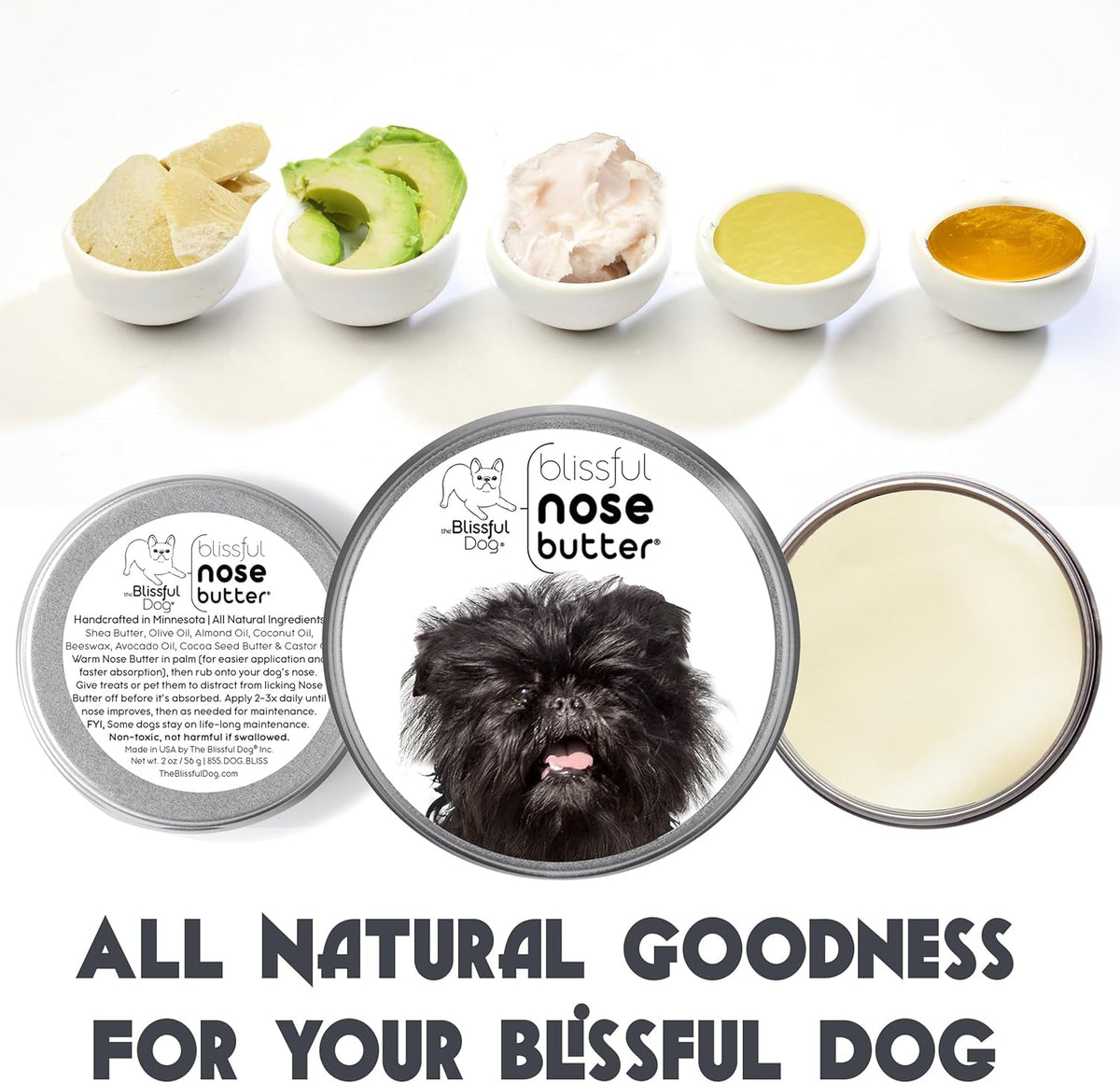 The Blissful Dog Affenpinscher Nose Butter for Dry, Cracked Skin, Lick-Safe Dog Nose Balm with