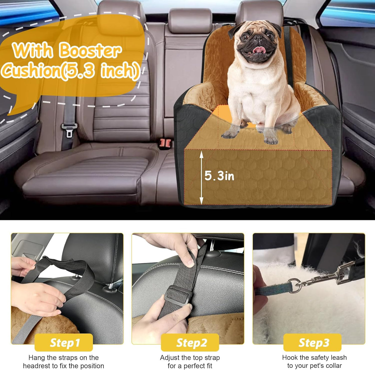 Dog Car Seat for Small/Medium Dogs, Memory Foam Dog Booster Seat, Travel Safety Per Car Seat with
