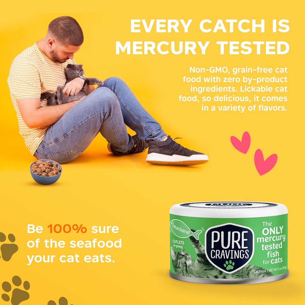 Wet Cat Food Canned Mackerel Cutlets in Gravy, Every Catch is Mercury Tested, Moist Can Fish for