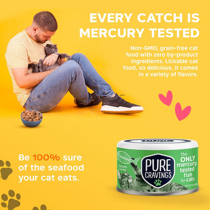 Wet Cat Food Canned Mackerel Cutlets in Gravy, Every Catch is Mercury Tested, Moist Can Fish for