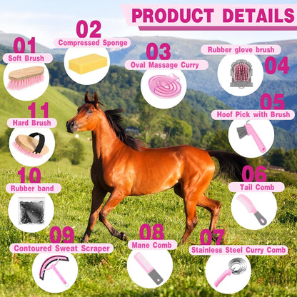Abbylike 12 Pieces Horse Grooming Kit Racing Festival Tack Room Supplies Horse Brush Sets Equine