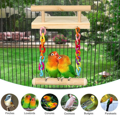 Bird Perches Cage Toys Parrot Wooden Platform Play Gyms Exercise Stands with Acrylic Wood Swing
