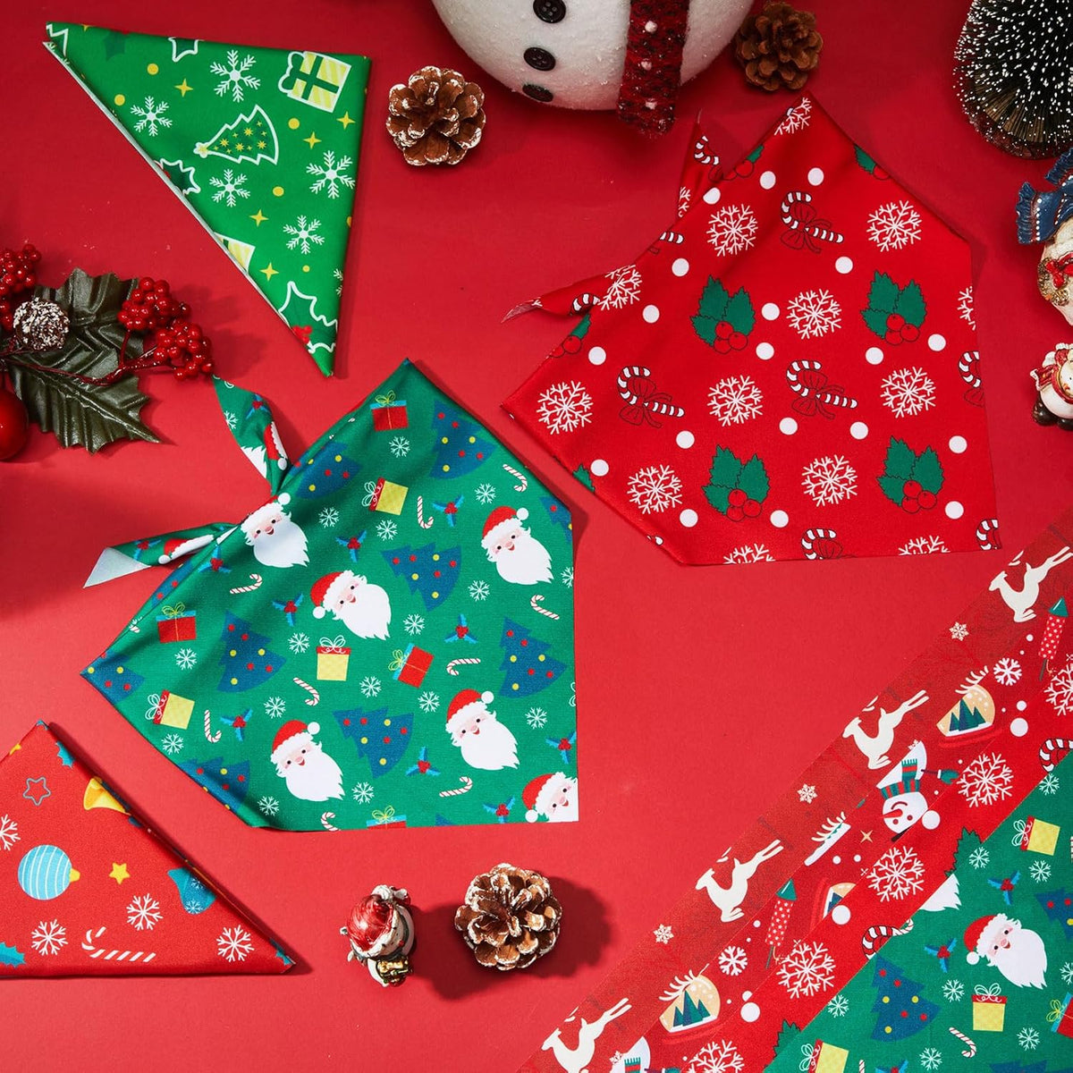 500 Pcs Christmas Bandanas for Dogs Xmas Bandanas Bulk with Santa Snowflake Candy Cane Patterns