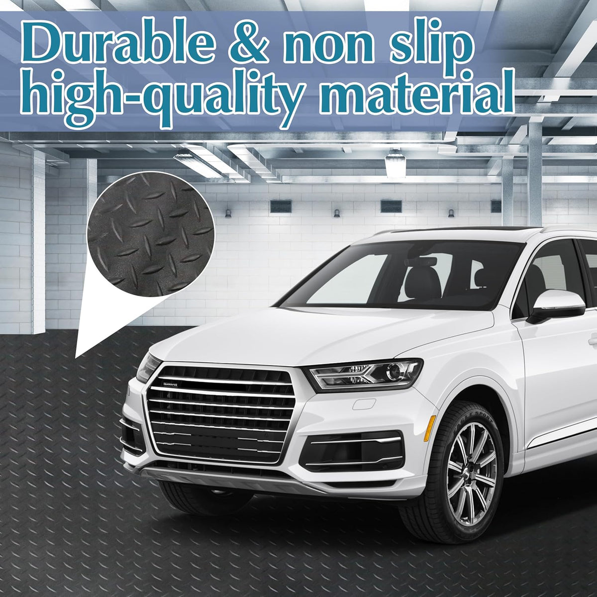 7.5 x 17 FT Garage Floor Mat,2.5 mm Thickness Diamond PVC Garage Flooring Roll, Anti-Slip Shop