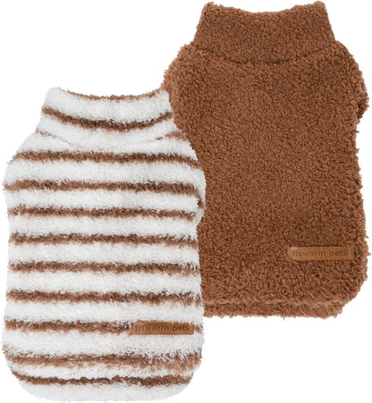 Fitwarm 2 Pack Striped Fleece Dog Sweater, Warm Winter Clothes for Small Dogs Boy Girl, Fuzzy Pet