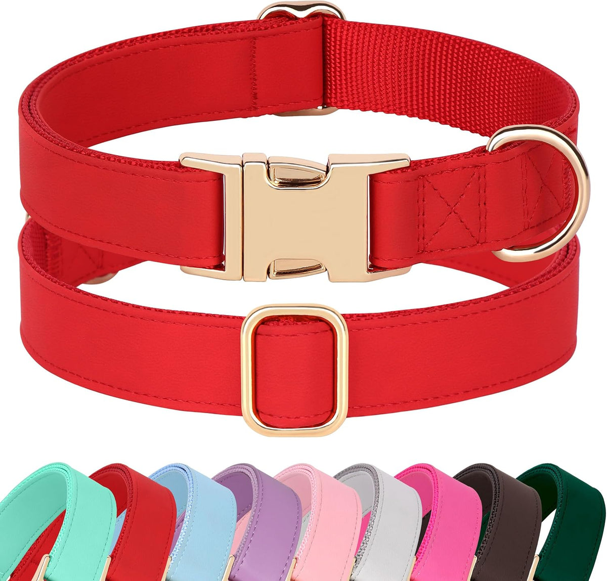 PET ARTIST Soft PU Leather Dog Collar, Bright & Classic Red Dog Collar with Quick Release Rose