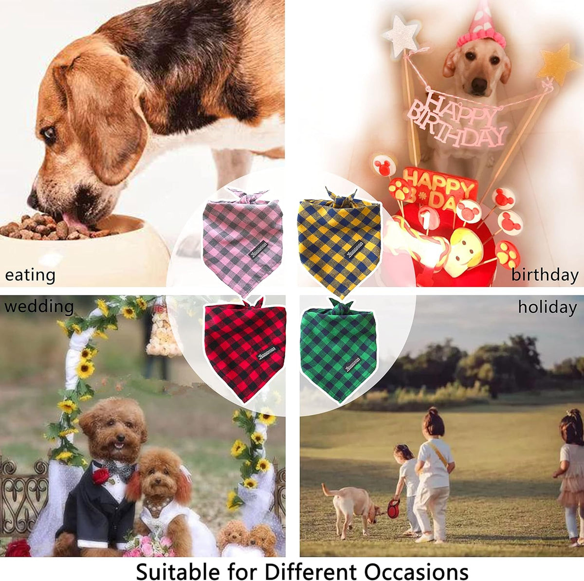 Adjustable Plaid Dog Bandanas,1PC Soft Washable Cotton Triangle Bib Kerchief Scarfs for Small