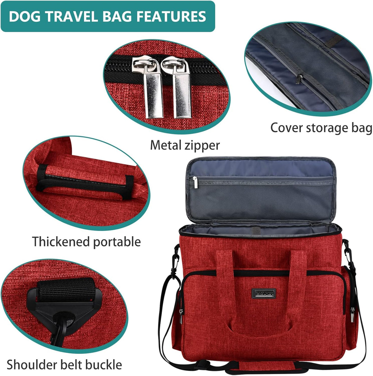 BAGLHER Dog Travel Bag, Pet Travel Bag (ALL Pet Travel Supplies), With 2 Pet Food Containers and 2