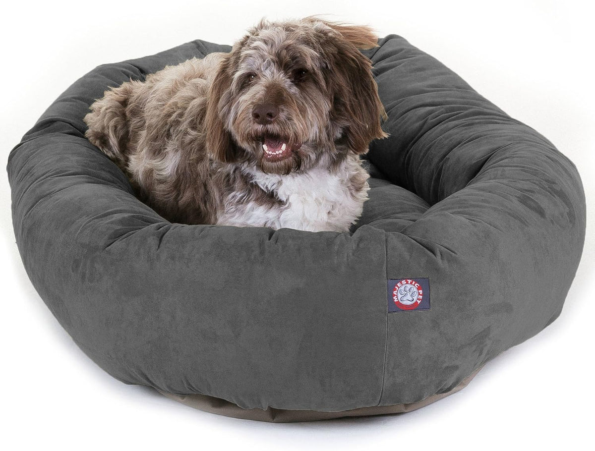 Majestic Pet 52 Inch Suede Calming Dog Bed Washable 52x35x11 (Inch) – Cozy Soft Round Donut Dog Bed