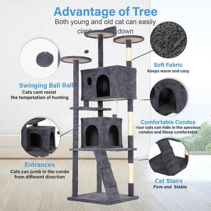 FDW Cat Tree Tower 81in Multi-Level Durable Cat Scratching Post & Cozy Fun Jumping Platform Space