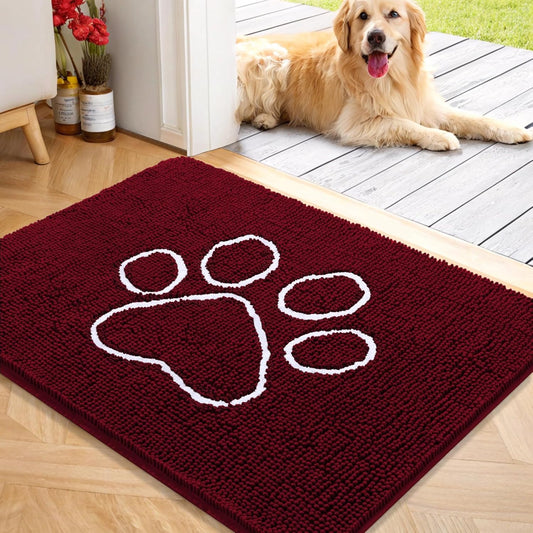 OLANLY Door Mat for Muddy Dog Paws 40x32, Ultra Absorbent Chenille Mud Doormat with Paw Print