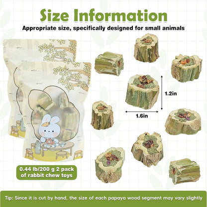 Fhiny Rabbit Chew Toys Natural Baked Papaya Wood Bunny Molar Treats Contain Alfalfa Grass Apple