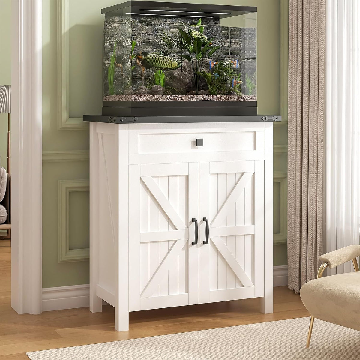 Suadism 20 Gallon Aquarium Stand With Charging Station, Farmhouse Fish Tank Stand, Reptile and