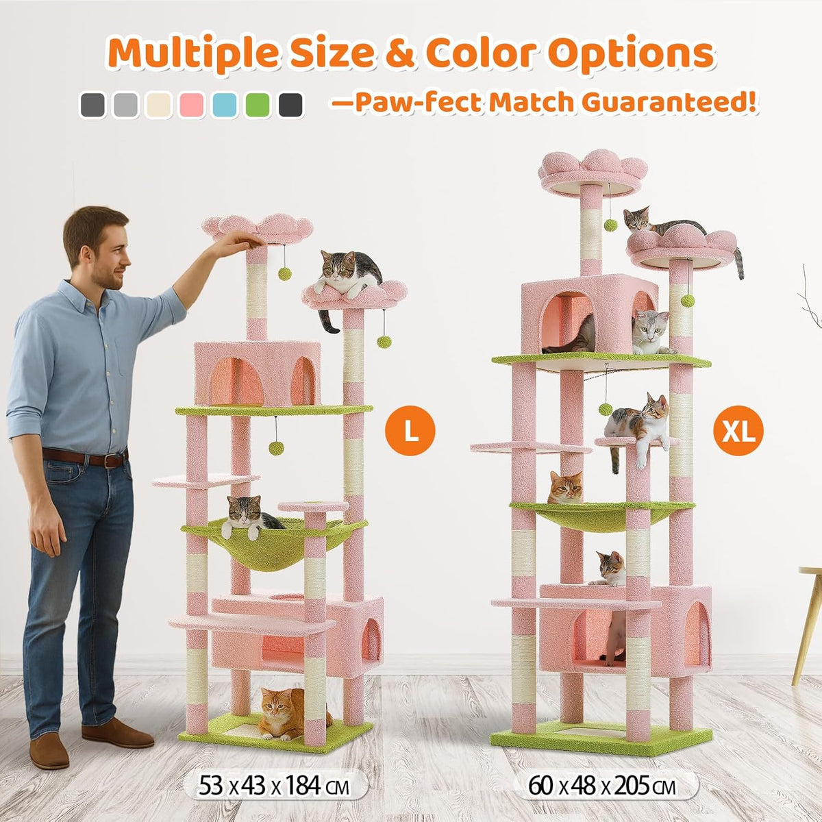 PAWZ Road Flower Cat Tree for Large Cats, 81 Inches Pink Tall Cat Tower with 2 Perches, 2 Condos