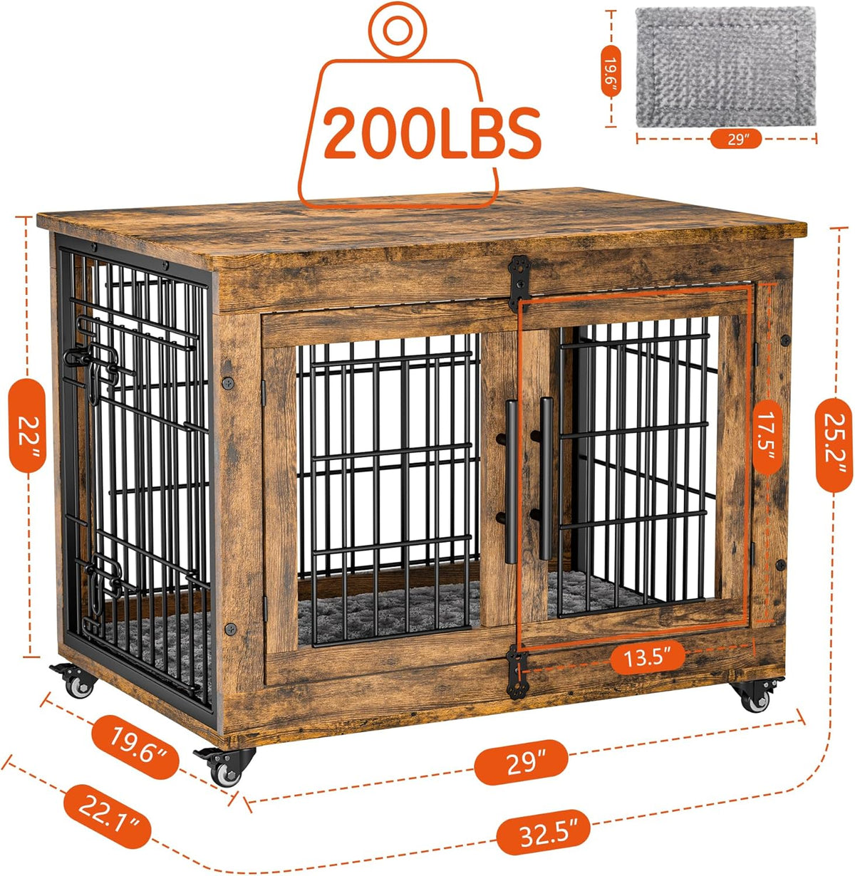 Lulive Dog Crate Furniture Set of 2, Dog Kennel Indoor Double Doors Wooden Dog Cage, 32'' Heavy