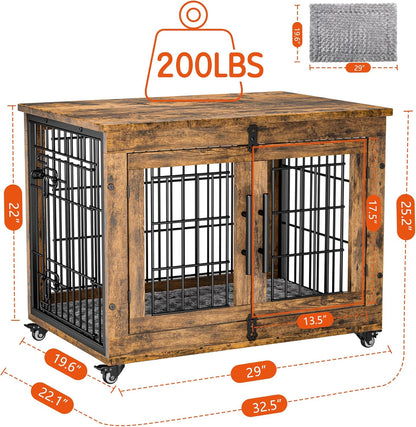Lulive Dog Crate Furniture Set of 2, Dog Kennel Indoor Double Doors Wooden Dog Cage, 32'' Heavy