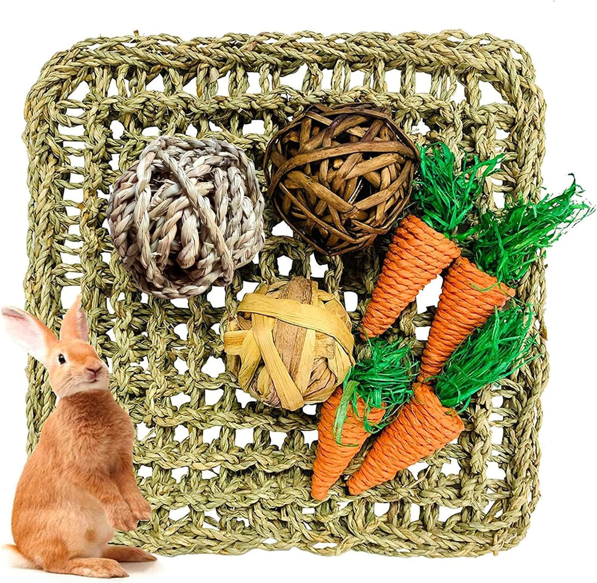 Hamiledyi Rabbit Seagrass Activity Mat Bunny Mat Rabbit Enrichment Toys Rabbit Chew Toys for Teeth
